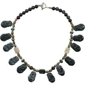Black Agate Gods/Zodiac Pendants with Black Onyx & Murano Beads Necklace
